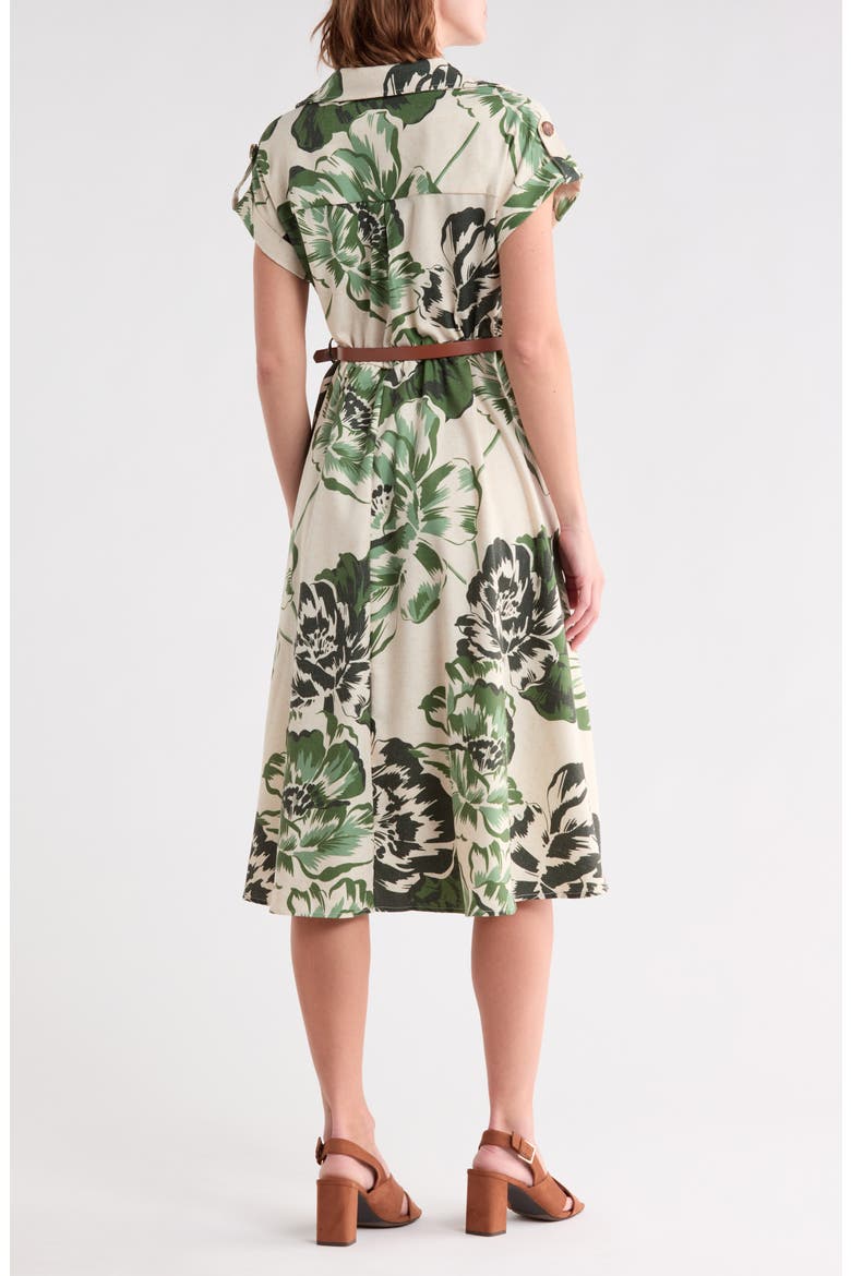 Floral Short Sleeve Belted Midi Dress, Alternate, color, GREEN