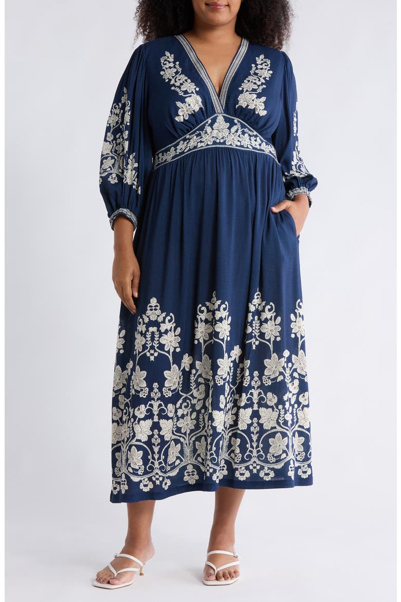 V-Neck Maxi Dress, Main, color, SAPPHIRE/ CREAM