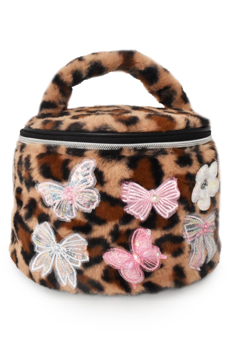 Kids' Leopard Faux Fur Train Case, Alternate, color, BROWN
