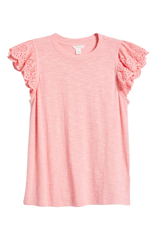 Shop Caslonr Caslon(r) Mixed Media Eyelet Sleeve T-shirt In Pink Geranium