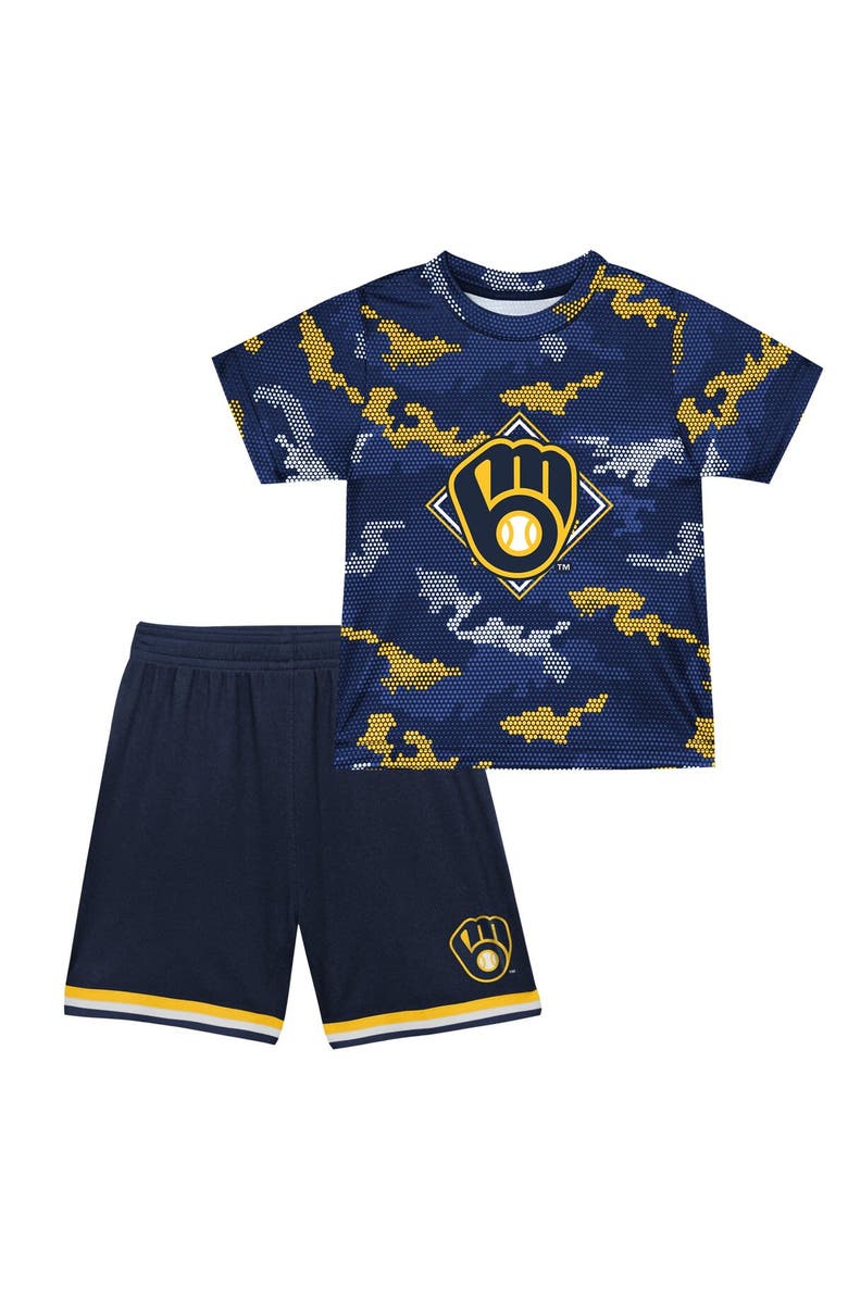 Outerstuff Toddler Fanatics Branded Navy Milwaukee Brewers Field Ball T-Shirt & Shorts Set, Alternate, color,