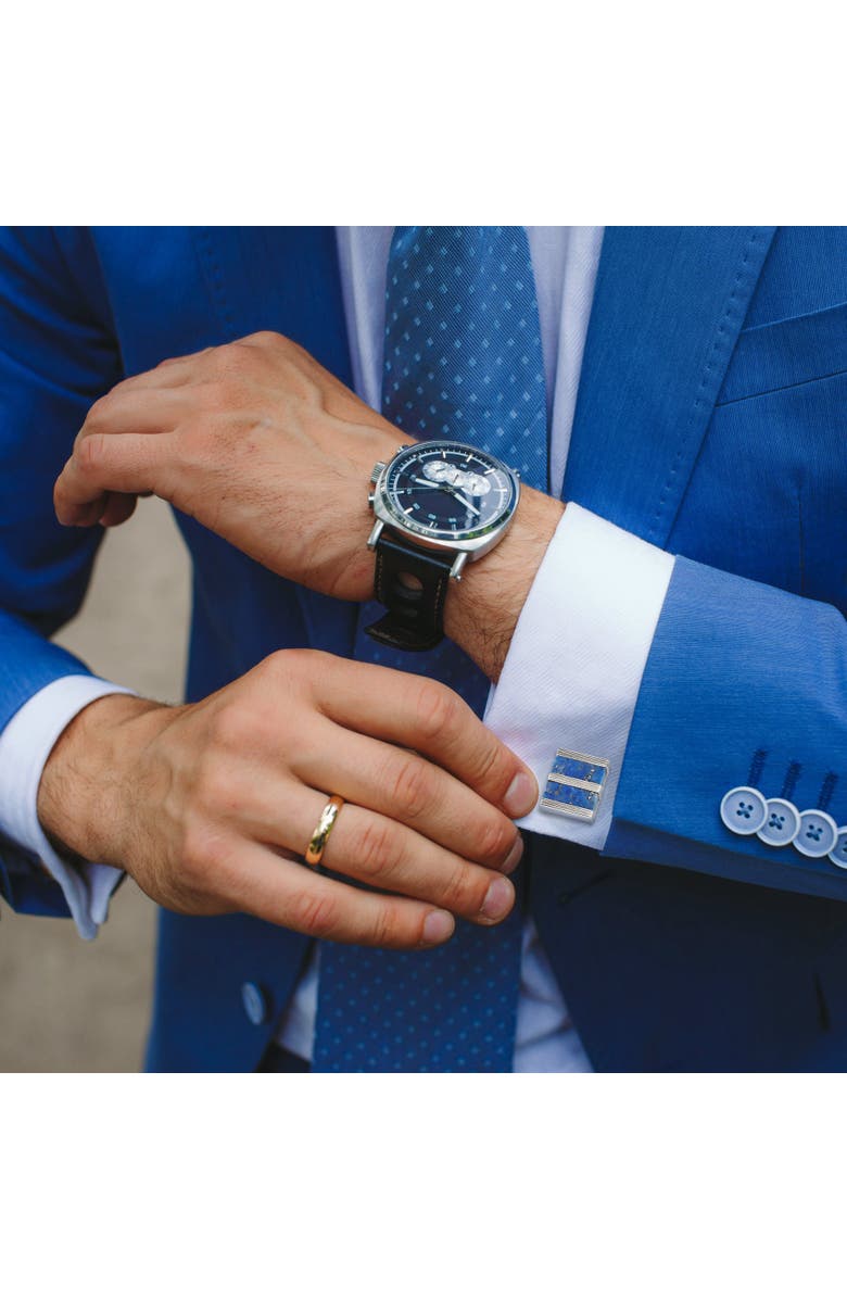 Link Up Lapis Stripe Gemstone Rectangle Cufflinks, Alternate, color, Blue