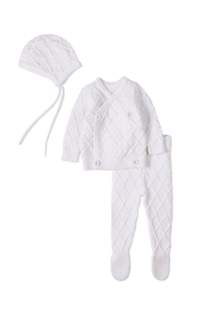 MiniMoi Kid's Cotton Knit Cardigan Set, Main, color, White