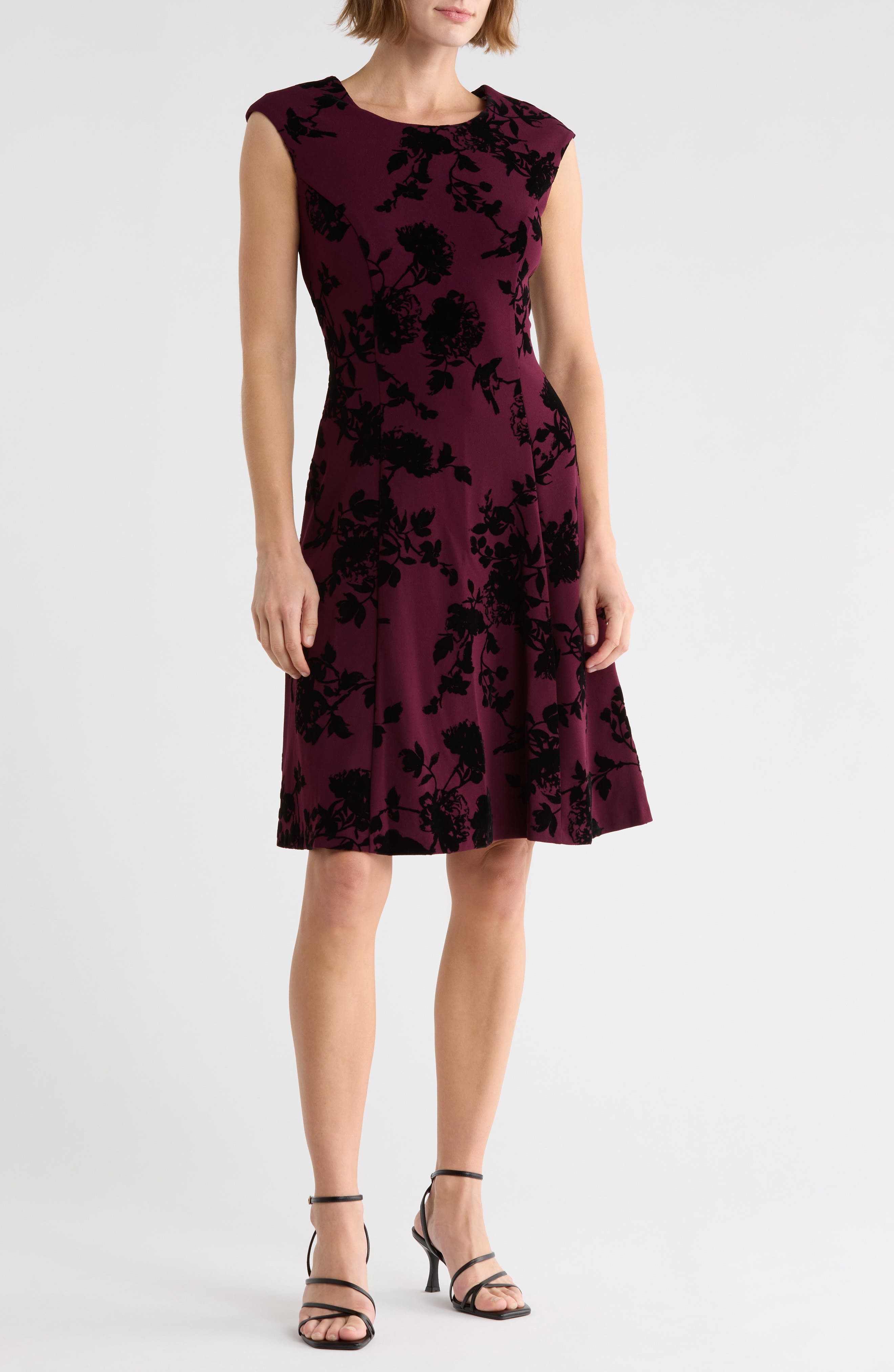 Flocked Crepe A-Line Dress