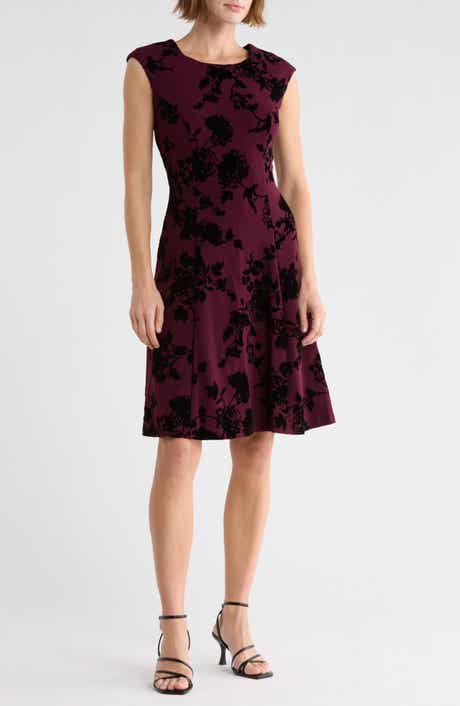 Flocked Crepe A-Line Dress