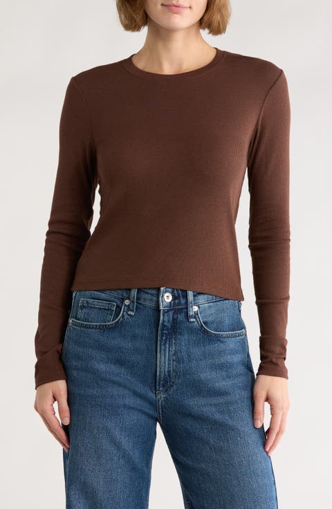 Essie Long Sleeve Ribbed Crop T-Shirt