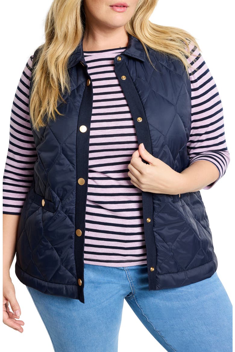 Rib Trim Quilted Puffer Vest, Main, color, DARK INDIGO