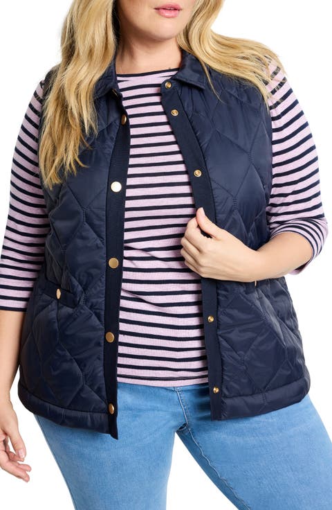 Rib Trim Quilted Puffer Vest (Plus)