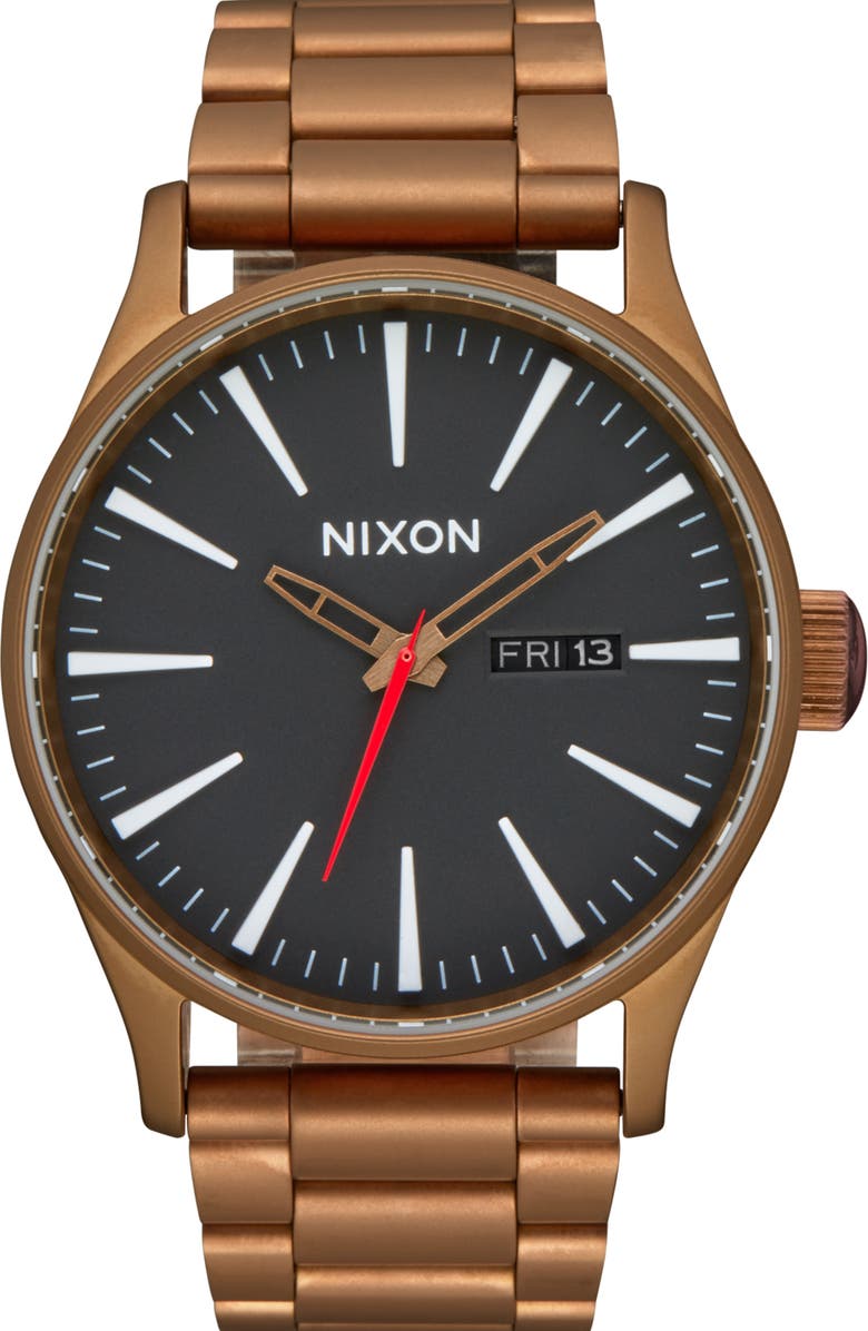 Nixon The Sentry Bracelet Watch, 42mm, Main, color, Bronze / Black