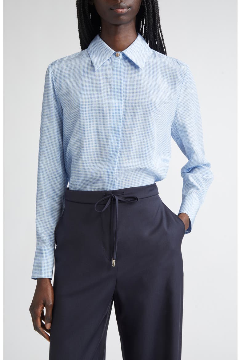 Nola Geometric Print Silk Top, Main, color, LIGHT BLUE
