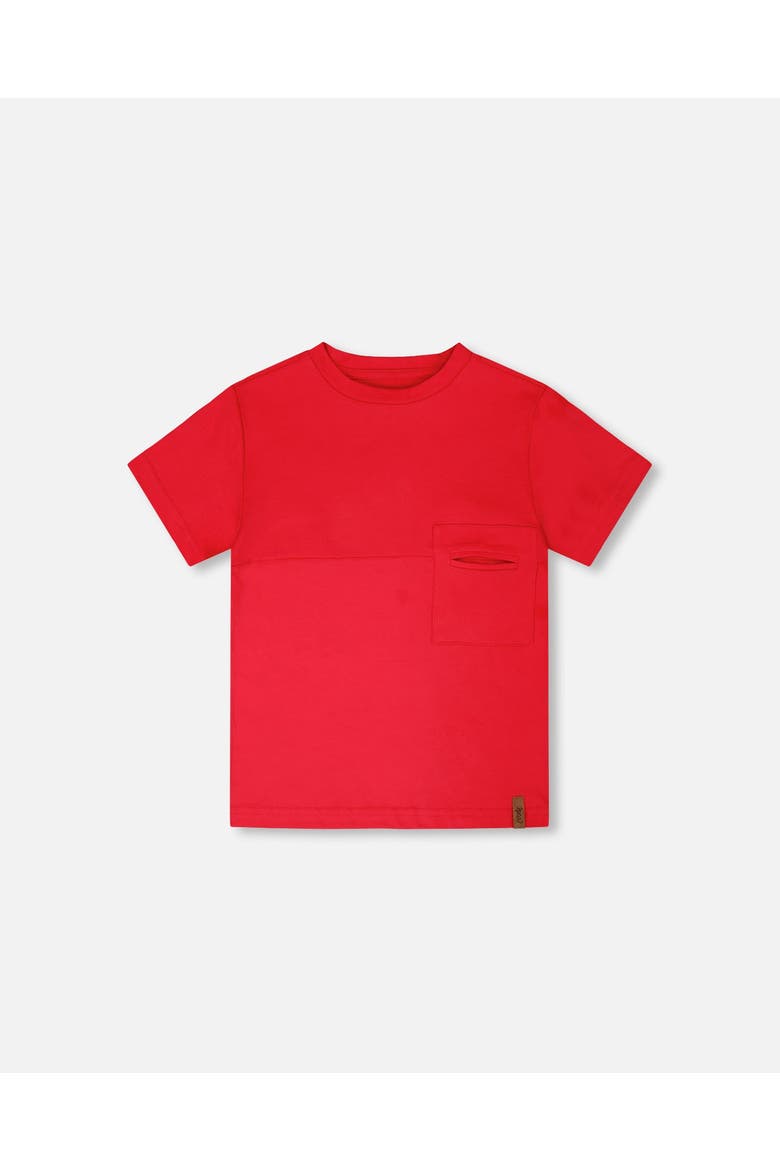 Organic Cotton Colorblock Jersey T-Shirt with Chest Pocket, Main, color, Red