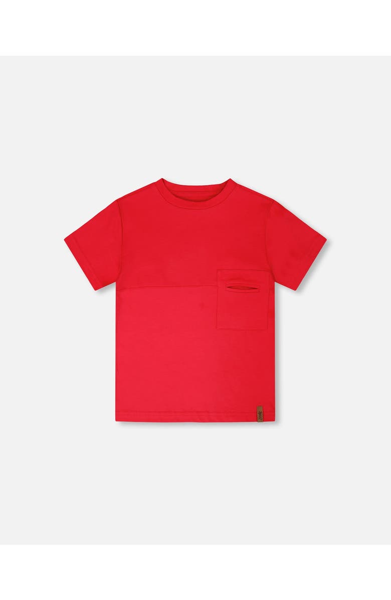 Deux par Deux Organic Cotton Colorblock Jersey T-Shirt with Chest Pocket, Main, color, Red