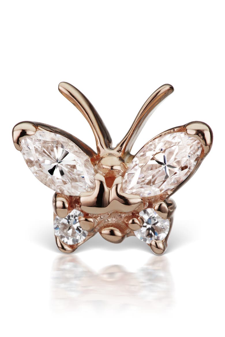 Diamond Butterfly Threaded Stud Earring, Alternate, color, 18K ROSE GOLD/ DIAMOND