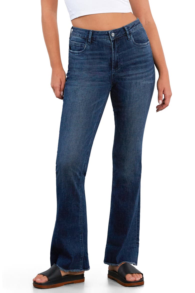 Fun Frayed Mid Rise Slim Flare Jeans, Alternate, color, ENDLESS BLUE