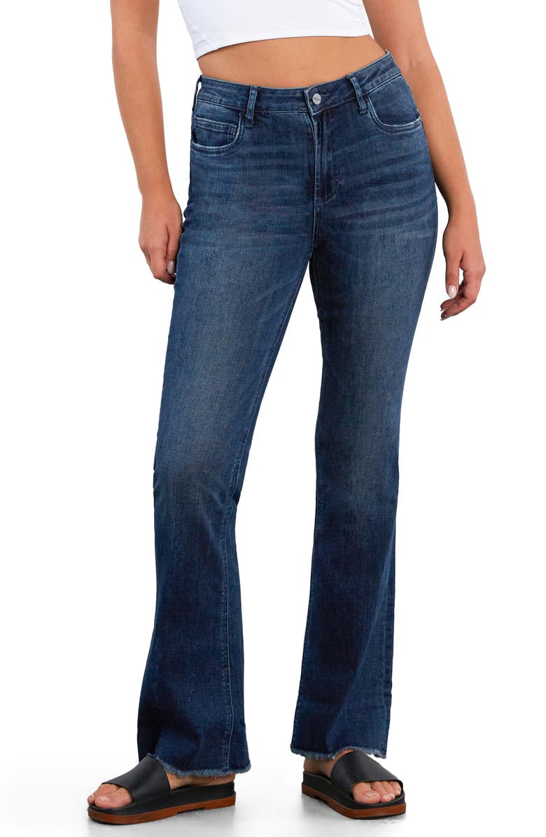 HINT OF BLU Fun Frayed Mid Rise Slim Flare Jeans, Alternate, color, Endless Blue