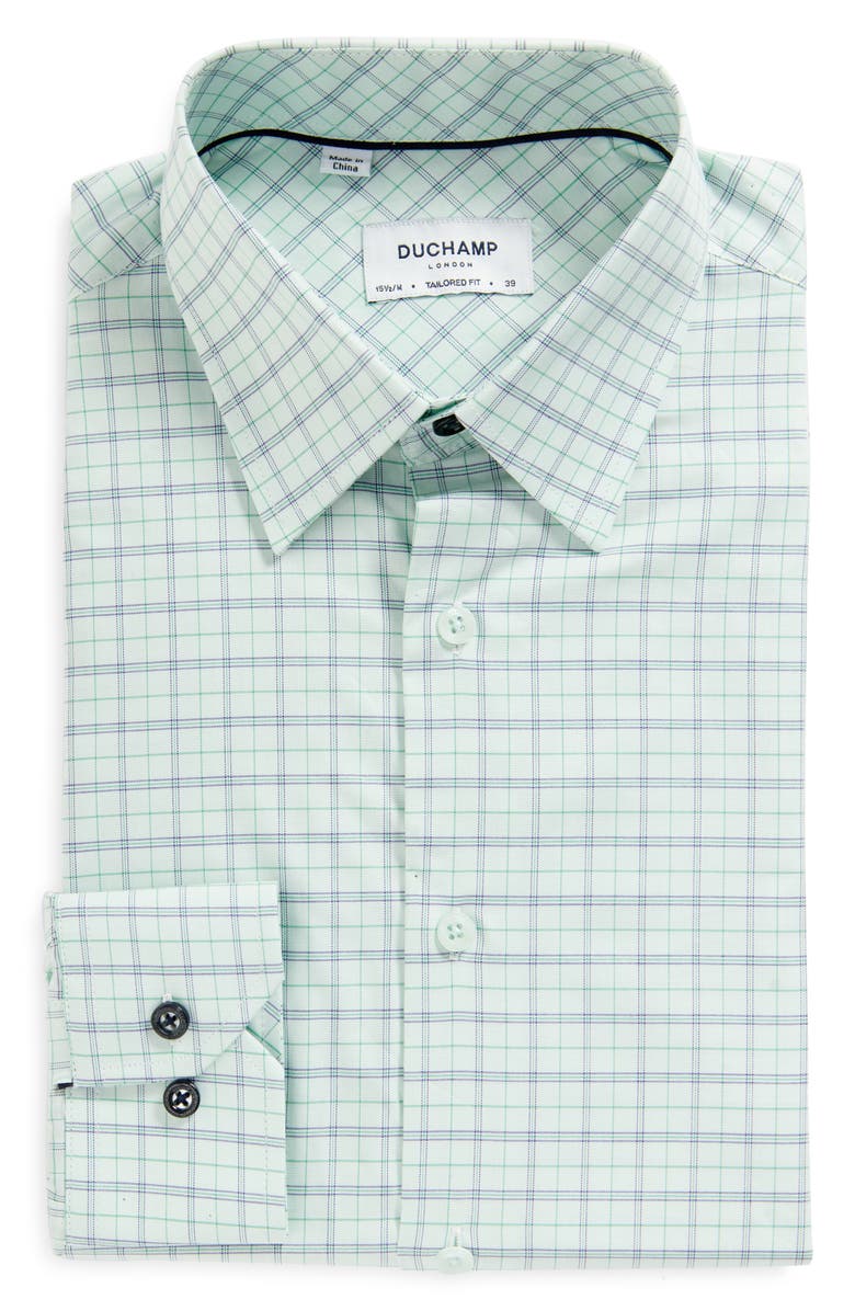 Duchamp Men's Tailored Fit Plaid Dress Shirt, Alternate, color, Green