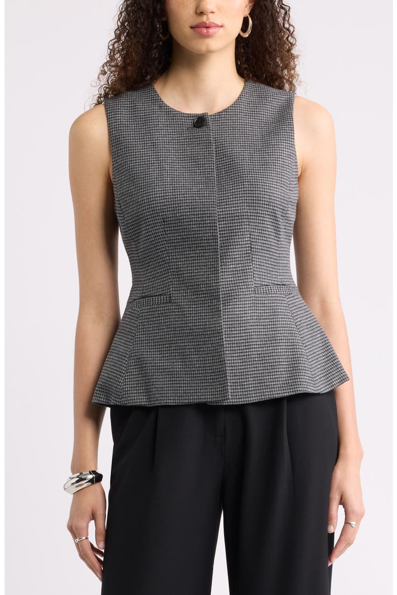 Patterned Peplum Vest, Main, color, BLACK- GREY MINI CHECK