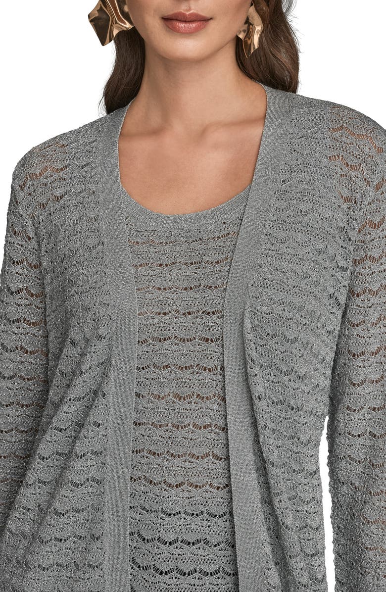 Donna Karan New York Metallic Open Cardigan, Alternate, color, Vapor