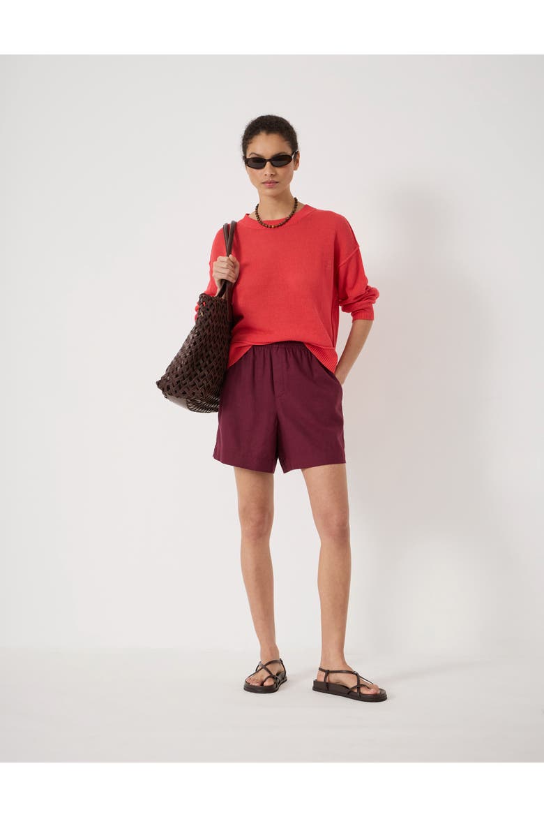 Luce Linen Blend Pull On Shorts, Alternate, color, Maroon Red
