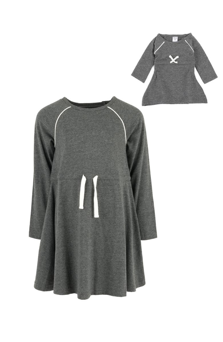 Leveret Girls Bow Tie Dress with Matching Doll Dress, Alternate, color, Dark Gray