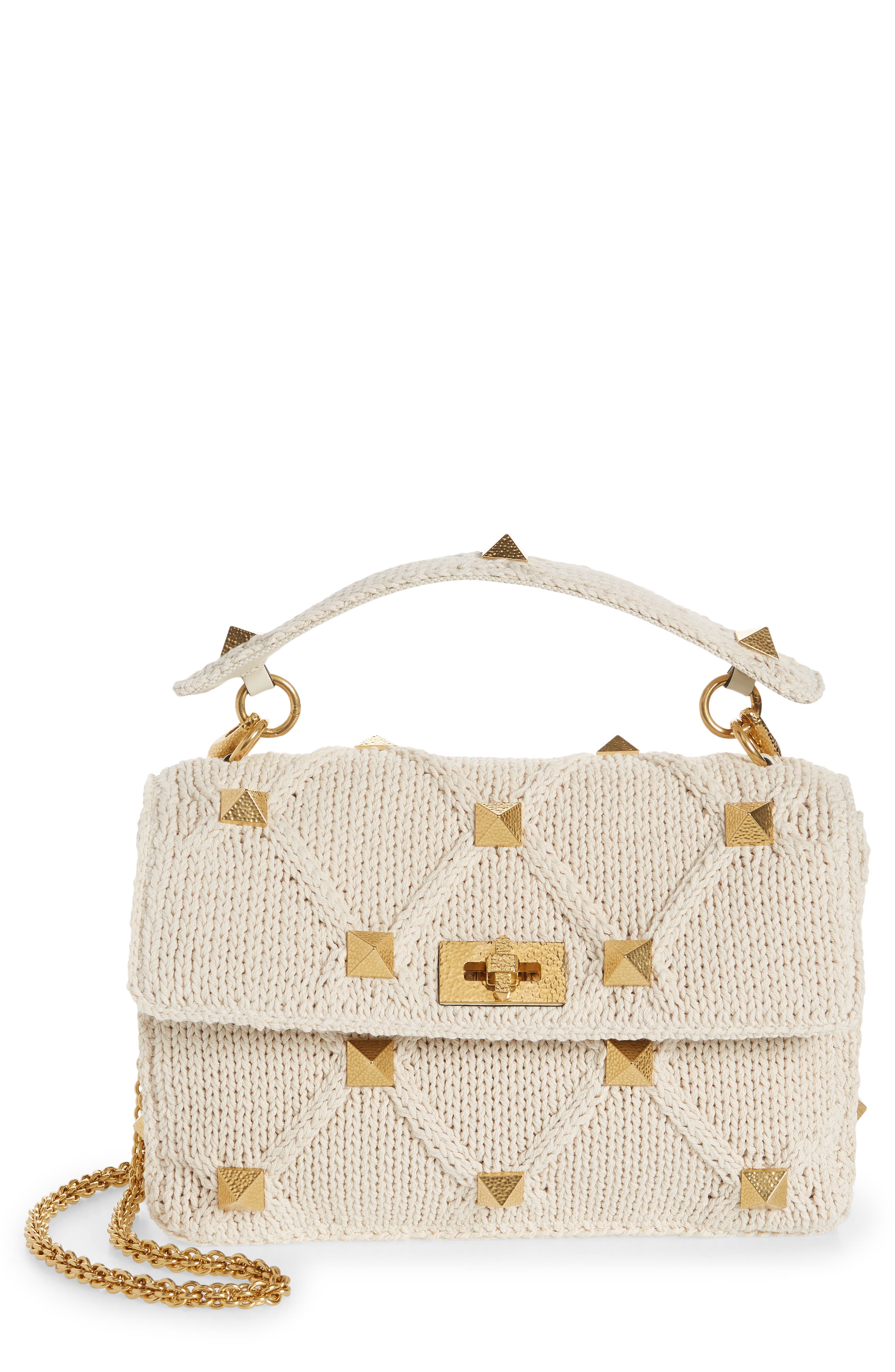 Roman Stud Tricot Shoulder Bag, Main, color, ECRU