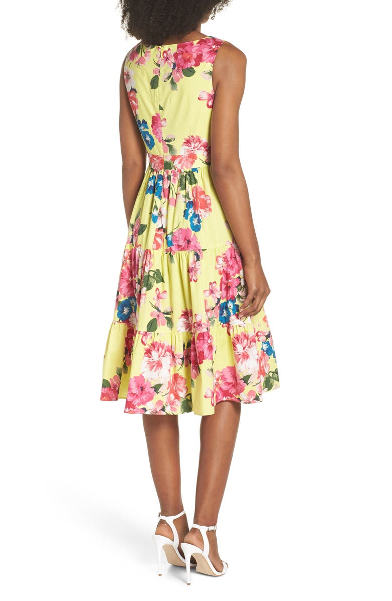 Eliza J Square Neck Floral Tiered Fit & Flare Midi Dress, Alternate, color, 