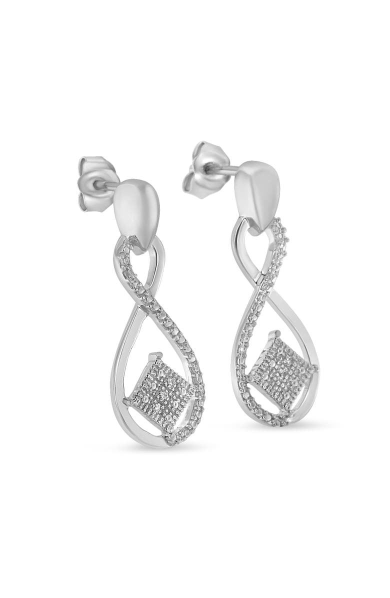 Haus of Brilliance Silver RoundDiamond Accent Tilted Square and Infinity Drop Earrings, Alternate, color, White