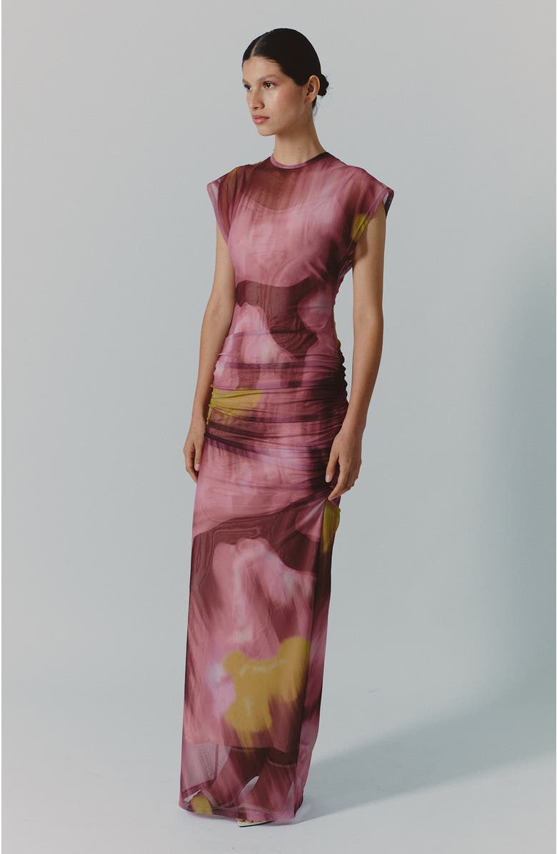 De Loreta Melodi Cap Sleeve Mesh Maxi Dress, Alternate, color, Velada Rosa Print