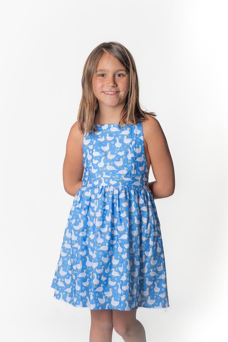 Girls Tie Back Dress, Alternate, color, Blue Ducks