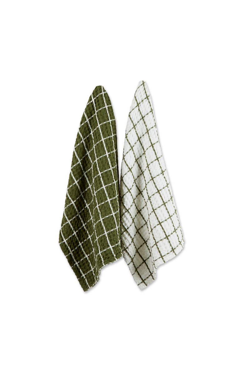 Windowpane Oversized Washed Waffle Dishtowel Set/2, Main, color, Sage