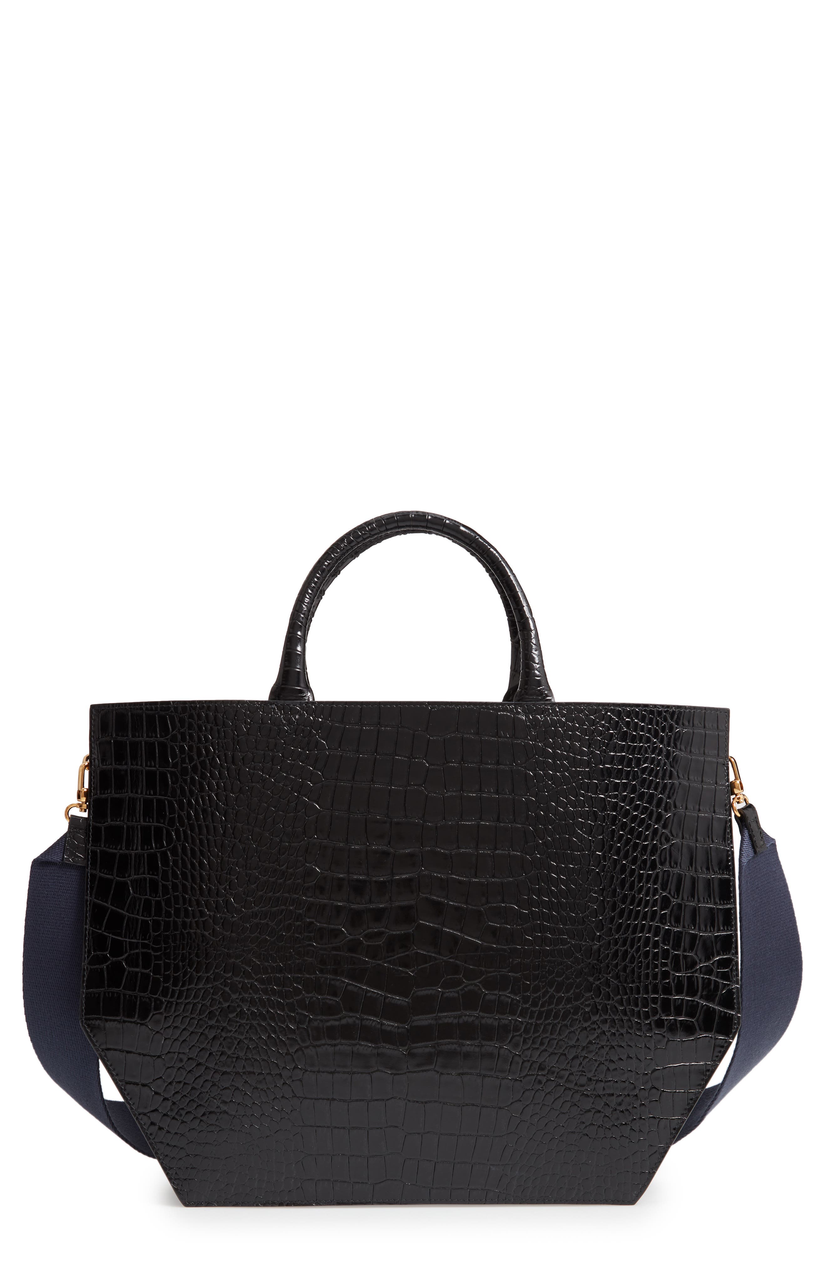 TRADEMARK Collapsing Croc Embossed Calfskin Leather Tote, Main, color, 