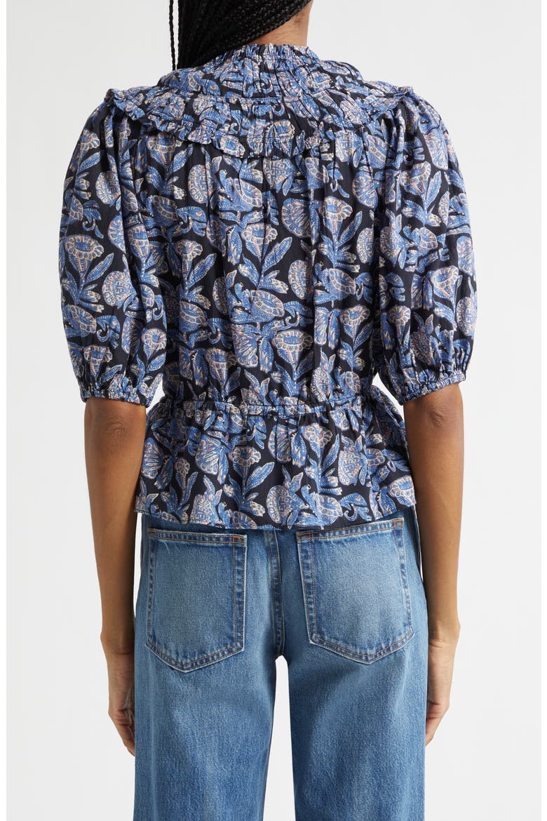 Elvie Floral Frill Collar Puff Sleeve Top, Alternate, color, ZINNIA