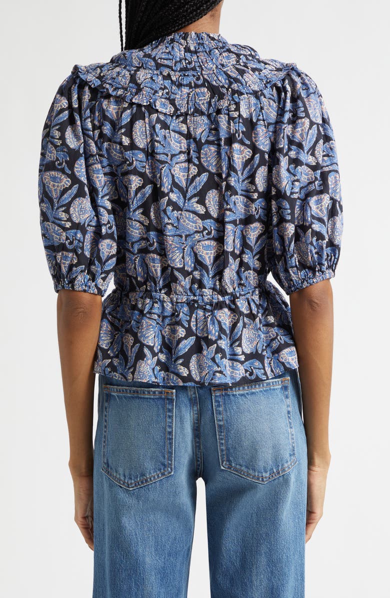 Ulla Johnson Elvie Floral Frill Collar Puff Sleeve Top, Alternate, color, Zinnia