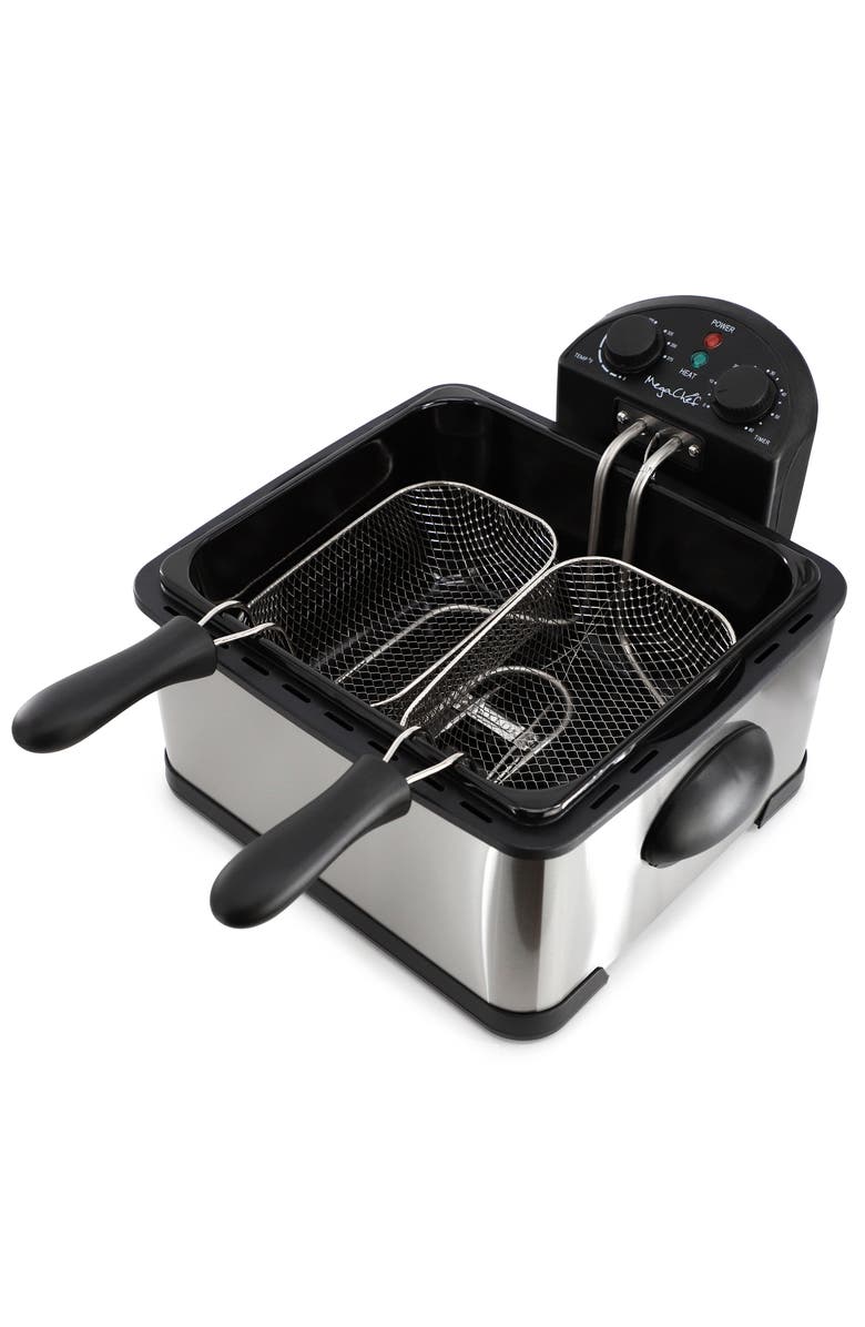 Megachef 4.23 Quart Stainless Steel Electric Deep Fryer with Timer, Alternate, color, Grey