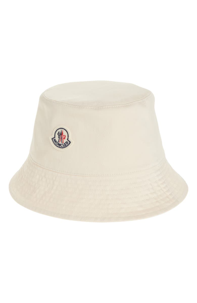 Moncler Logo Patch Bucket Hat, Main, color, White