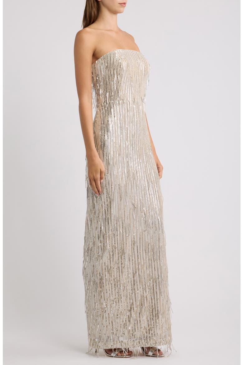 Fringe Sequin Strapless Gown, Alternate, color, CHAMPAGNE