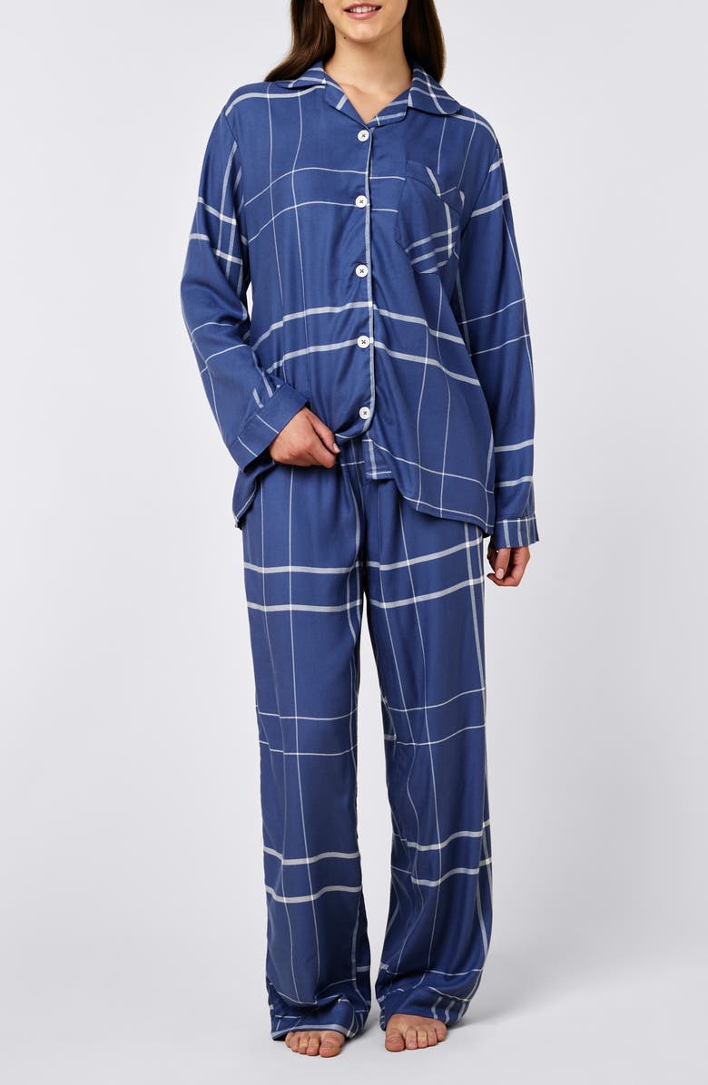 Papinelle Comfy Plaid Pajamas, Main, color, Navy/ Biscuit