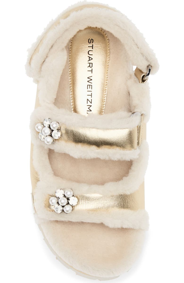 Stuart Weitzman Wynter Genuine Shearling Sandal, Alternate, color, Golden/ Cream