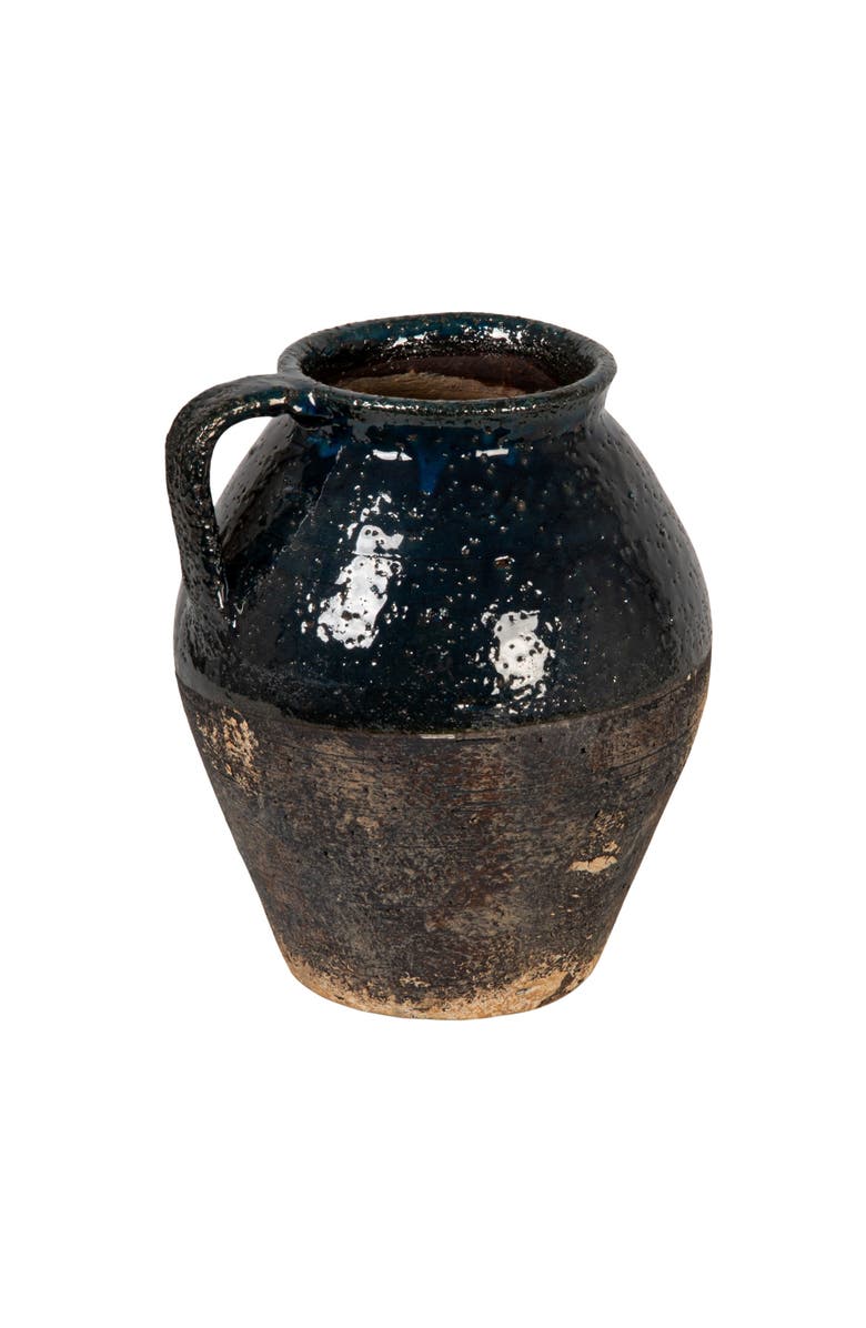 Storied Home Decorative Terra-cotta Pitcher/Vase, Distressed Finish with Reactive Glaze, Blue, Main, color, Blue