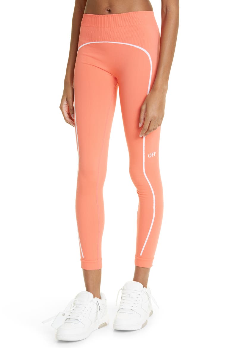 Stamp Seamless Leggings, Alternate, color, CORAL RED