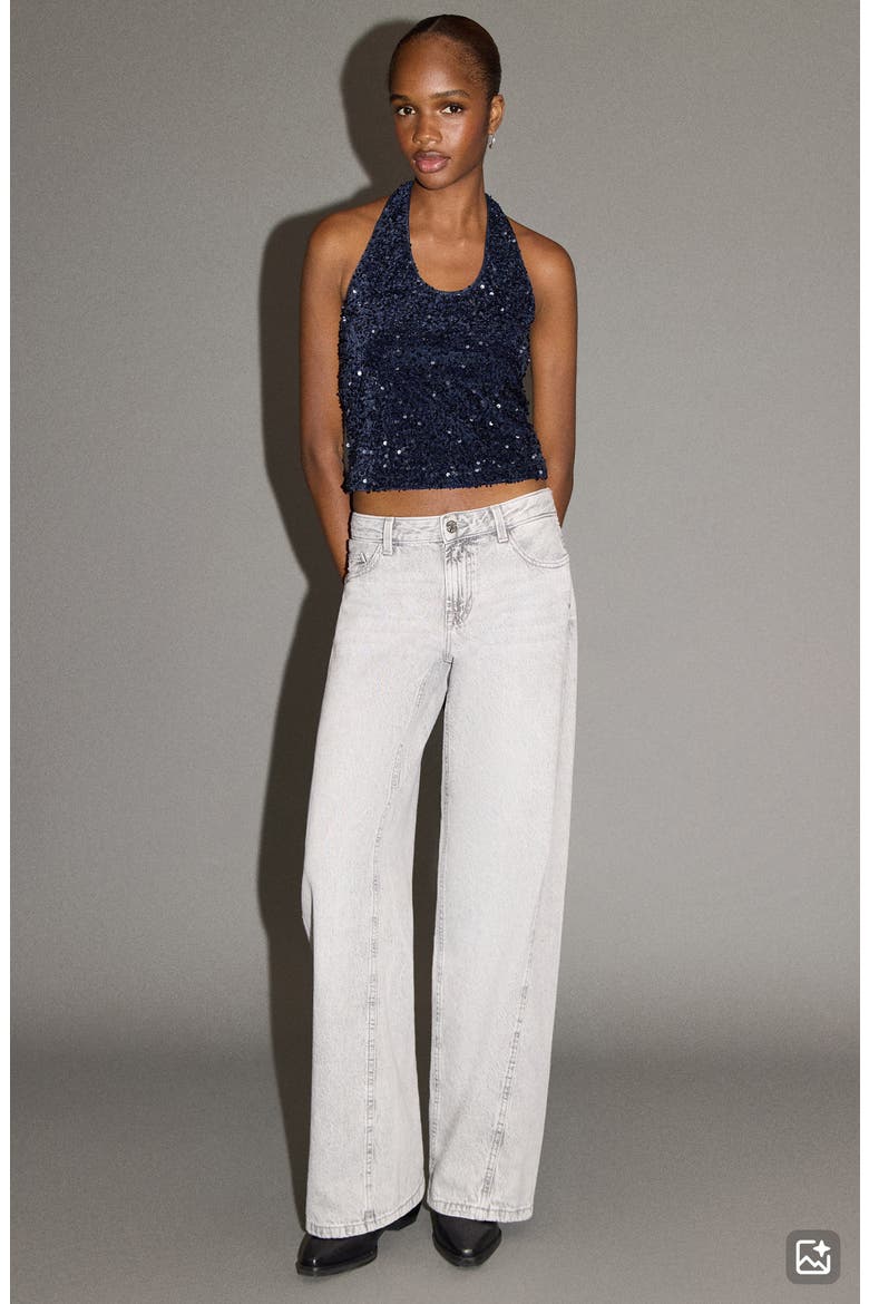 Sequin Halter Crop Top, Alternate, color, NAVY