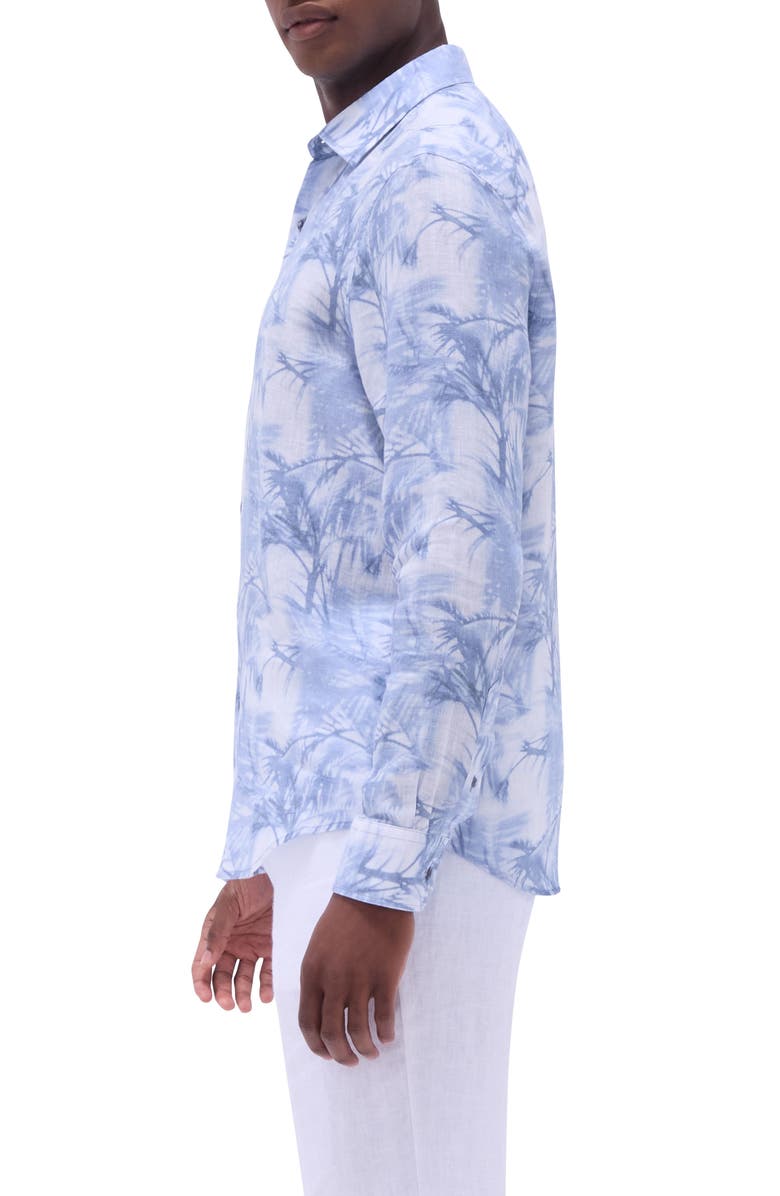 Bugatchi Julian Shaped Fit Linen Button-Up Shirt, Alternate, color, Steel