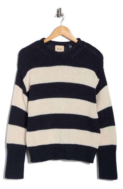 Stripe Roll Neck Cotton Sweater
