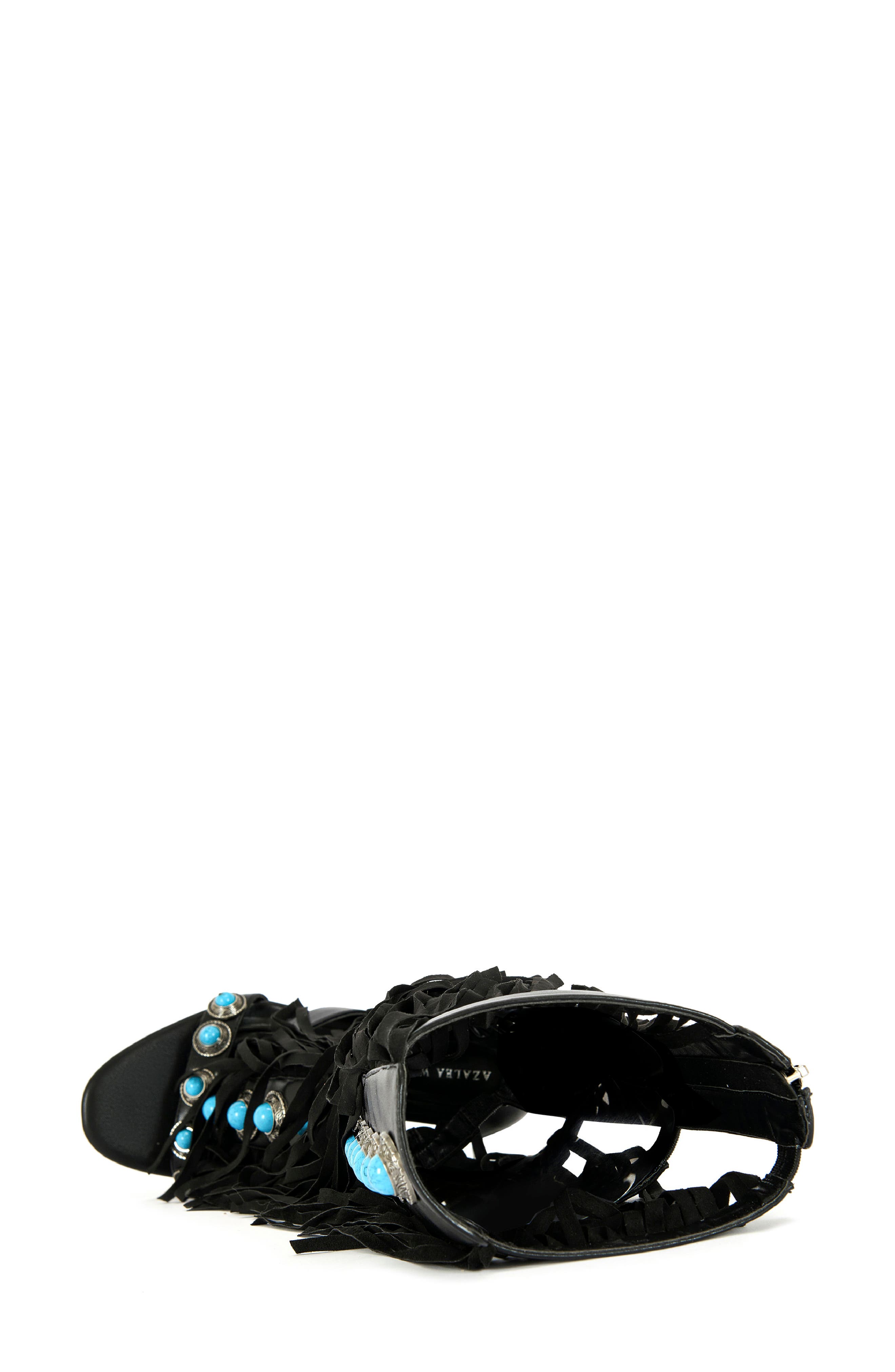 AZALEA WANG Amadeo Knee High Fringe Sandal, Alternate, color, Black