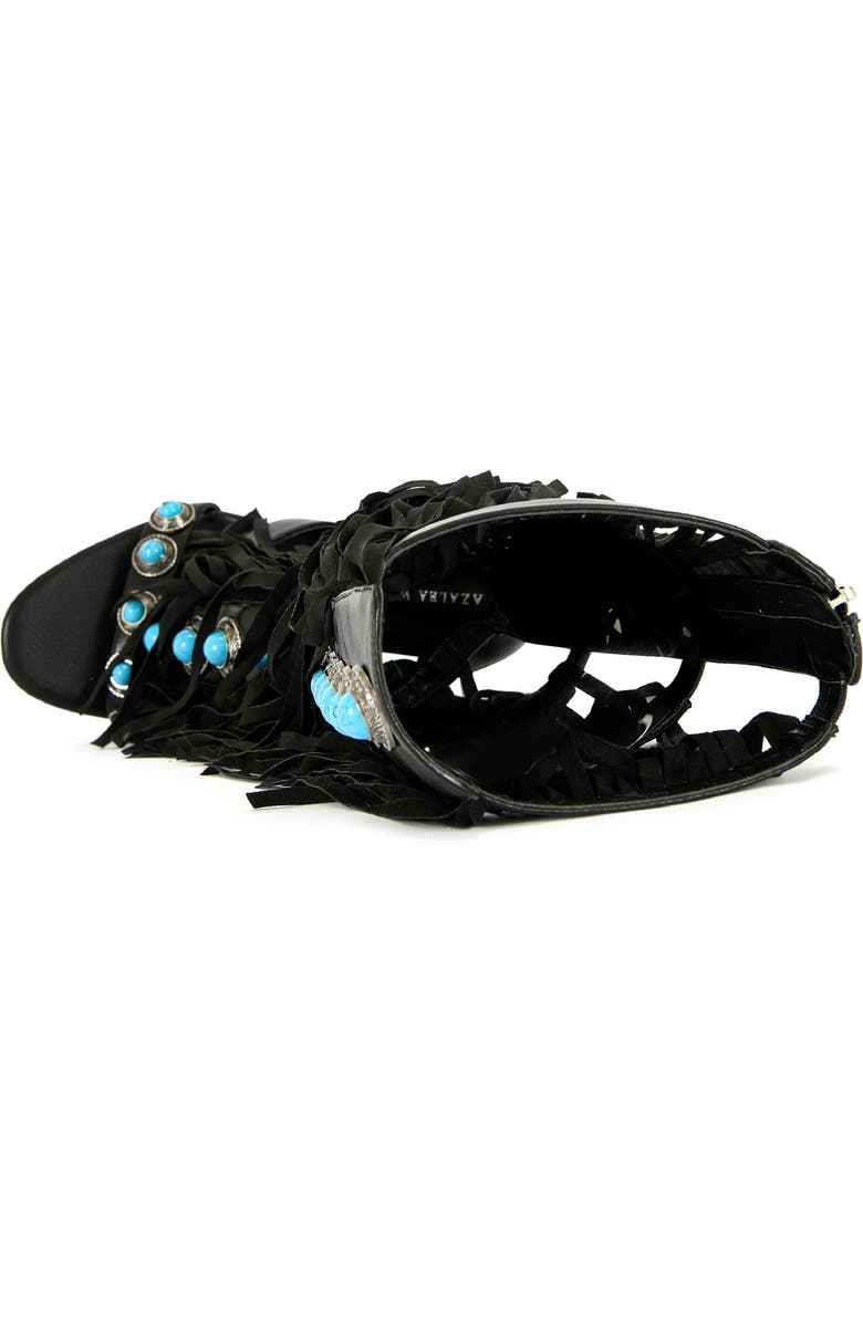 AZALEA WANG Amadeo Knee High Fringe Sandal, Alternate, color, Black