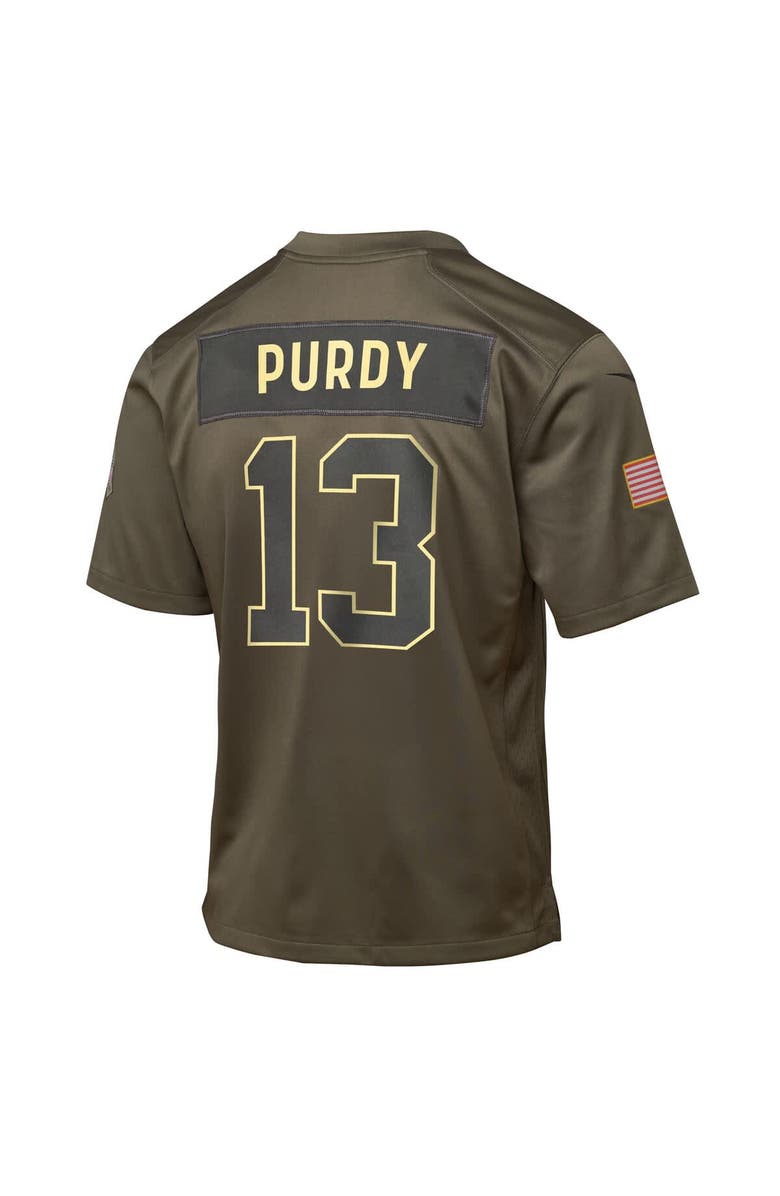 Nike Youth Nike Brock Purdy Olive San Francisco 49ers 2025 Salute to Service Game Jersey, Alternate, color, Olive