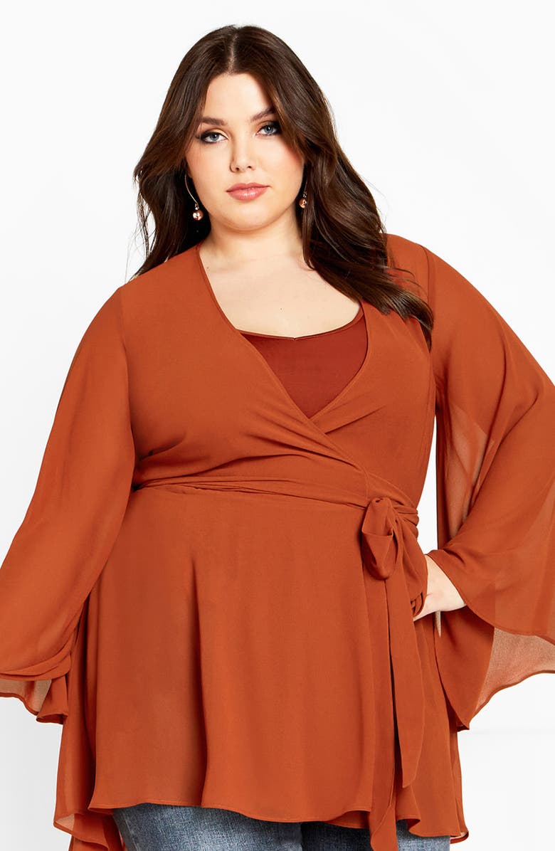 City Chic Wrap Tunic Top, Alternate, color, Honey