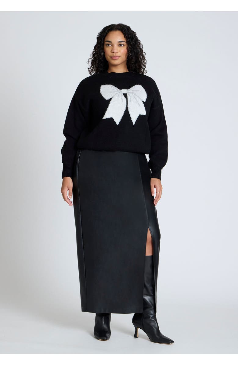 ELOQUII Bow Intarsia Sweater, Alternate, color, Black And White