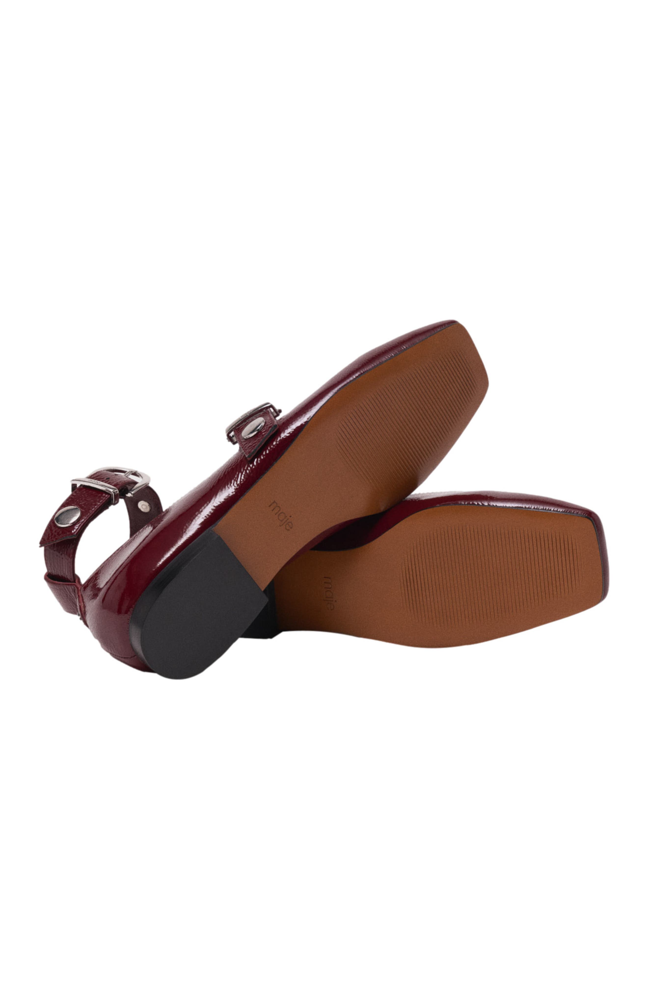 maje Studded leather Mary Jane flats, Alternate, color, Burgundy