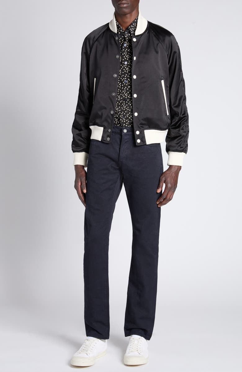 TOM FORD Shiny Satin Bomber Jacket, Alternate, color, Xbkwh Black/ White